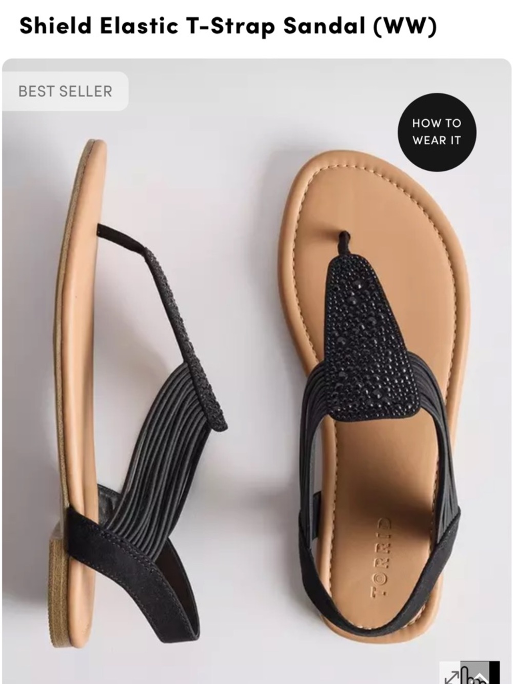 Torrid Black and Tan Shield Elastic T‑Strap Sandal